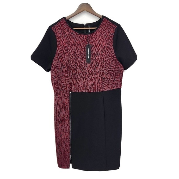 New View by Walter Baker Womens Sheath Dress Black Burgundy Colorblock Size 16 - Picture 1 of 4